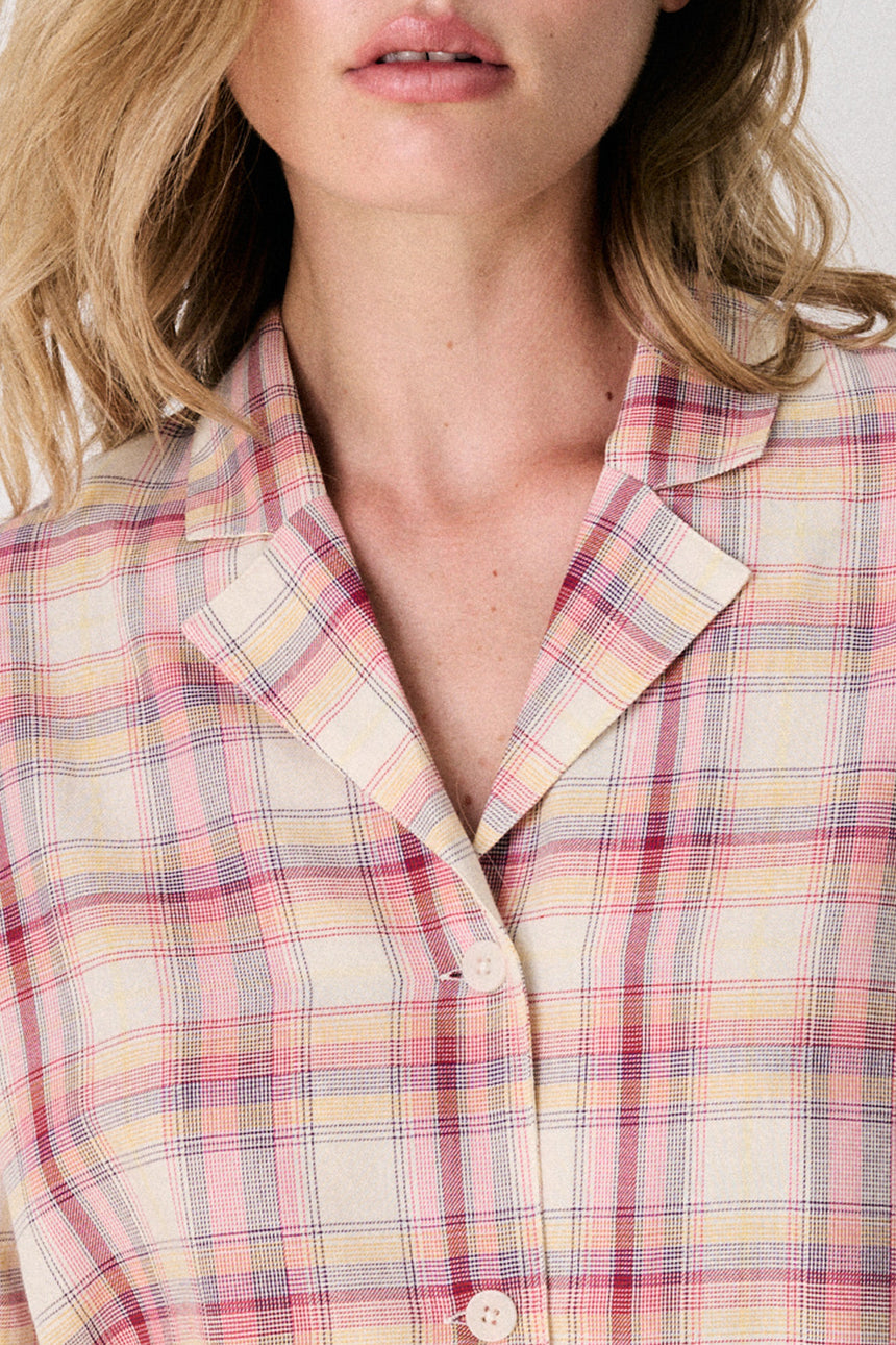402 Long Set Woven Check Cream/Multi