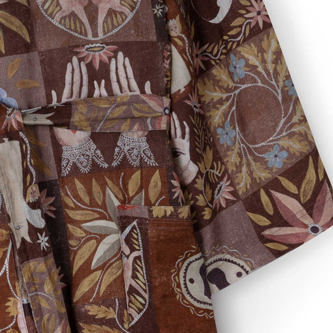Men's Wrap Robe Idle Hands Mocha Linen