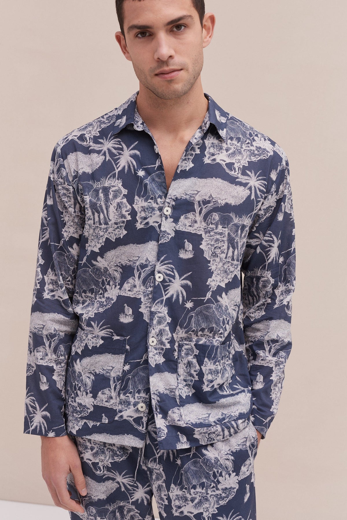 Men’s Pocket Pyjama Set Loxodonta Print Navy