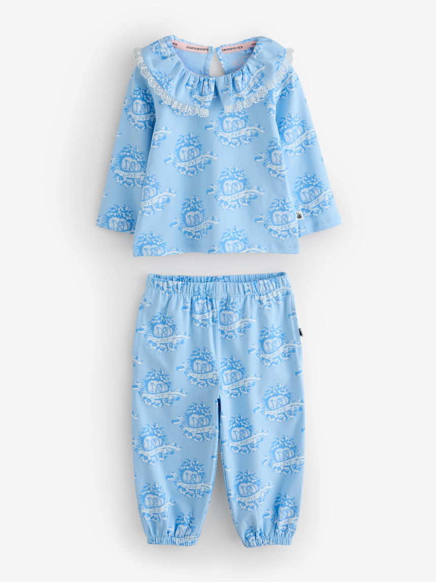 Collared Long Sleeve Pyjama Set in Safari Stripe &amp; Eros Prints