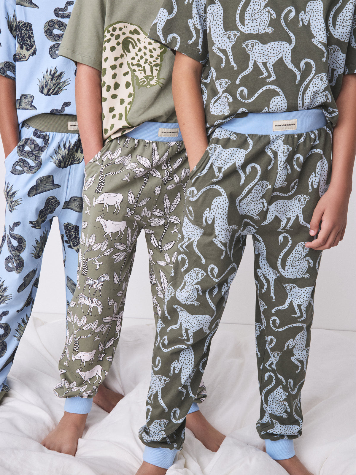 Short Sleeve Pyjamas Set in Wild Icons & Safari Prints Green/Blue