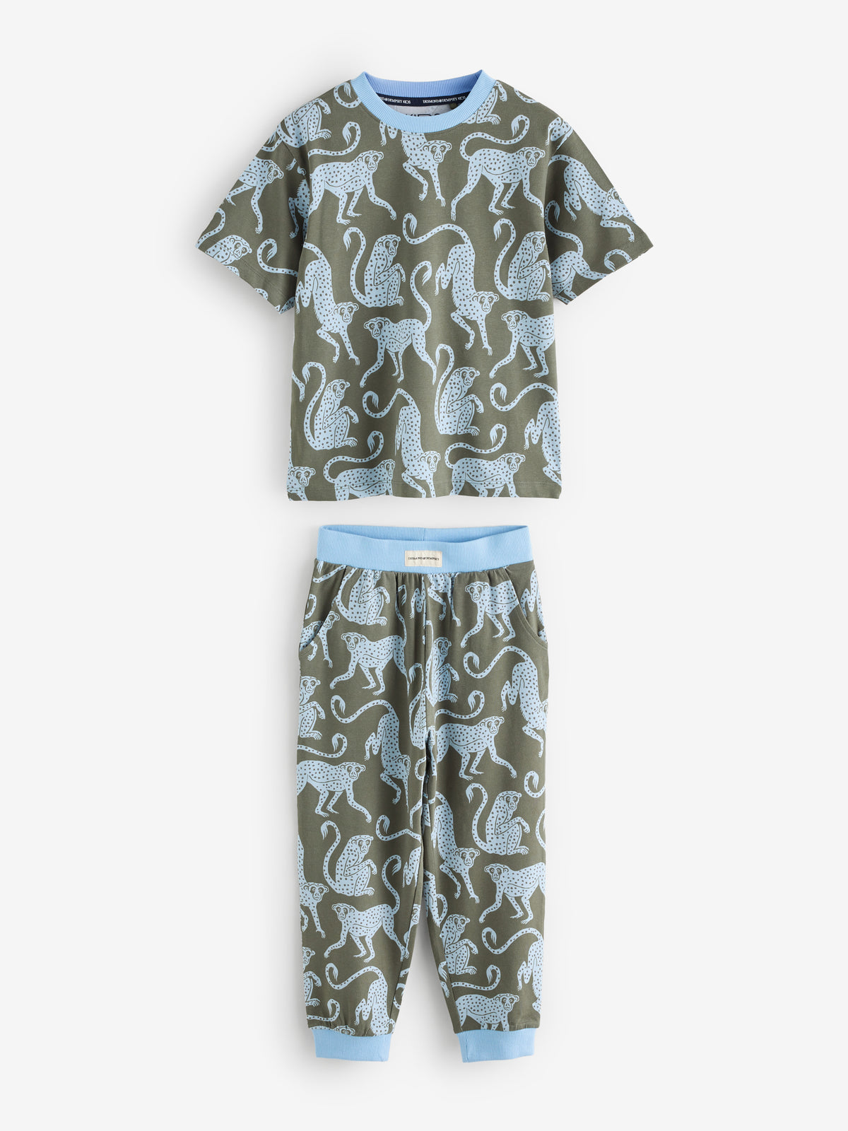 Short Sleeve Pyjamas Set in Wild Icons & Safari Prints Green/Blue