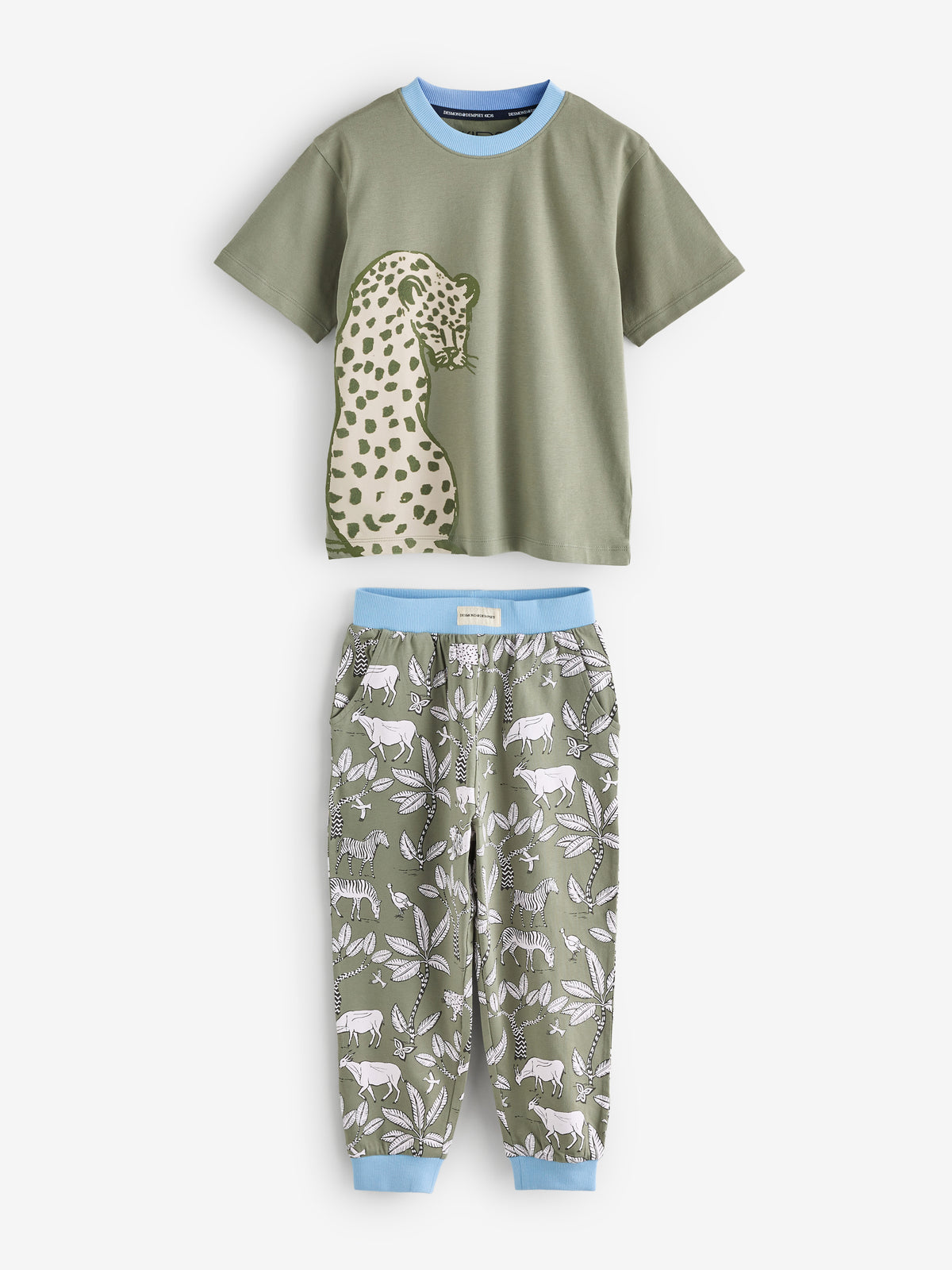 Short Sleeve Pyjamas Set in Wild Icons & Safari Prints Green/Blue