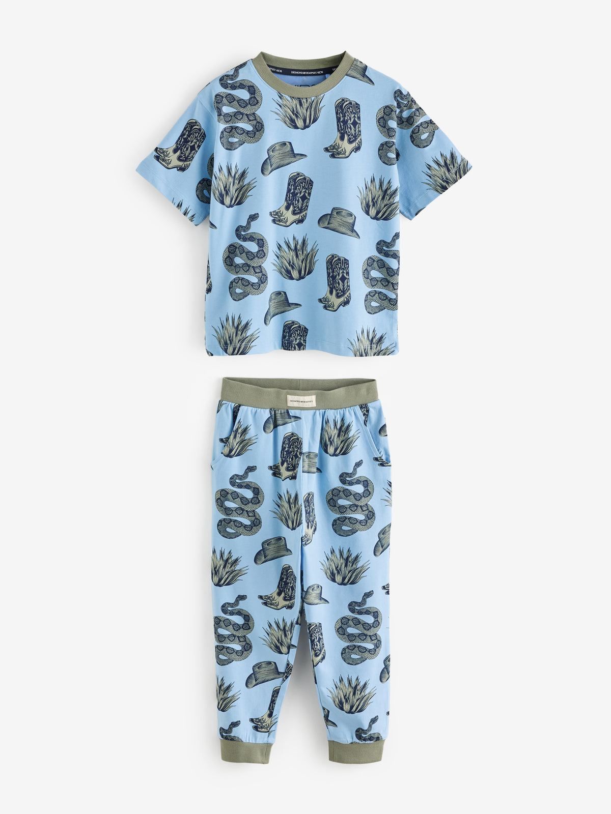 Short Sleeve Pyjamas Set in Wild Icons & Safari Prints Green/Blue