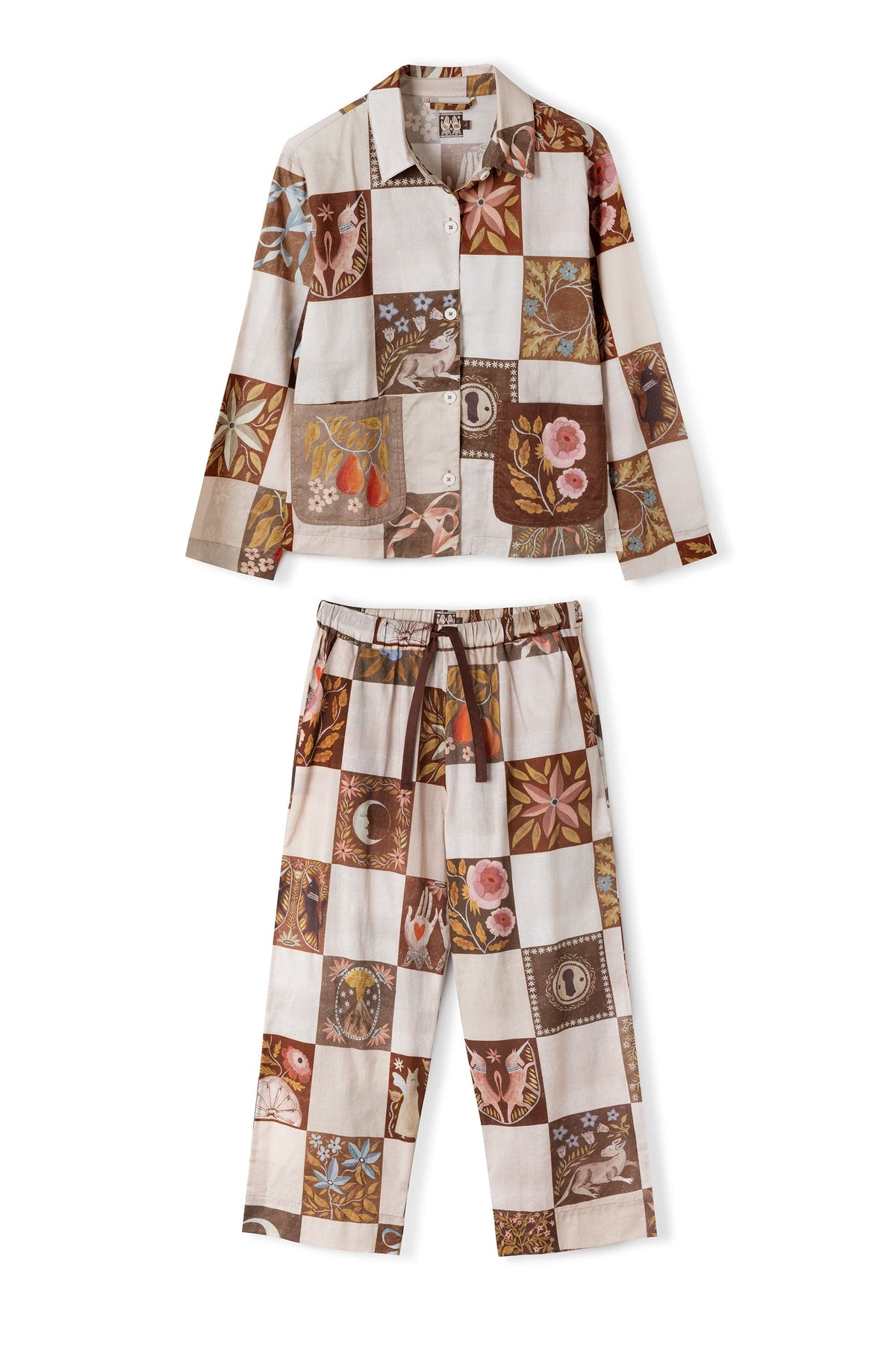 Pocket Pyjama Set Idle Hands Check Mocha/Pink