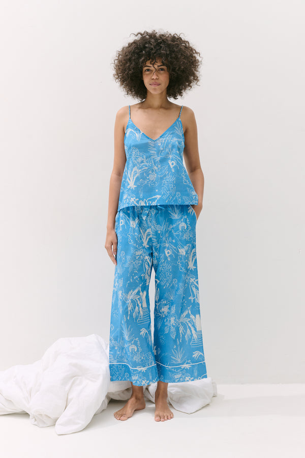 Cami Top and Wide Leg Trouser Set Temple Del Sol Blue