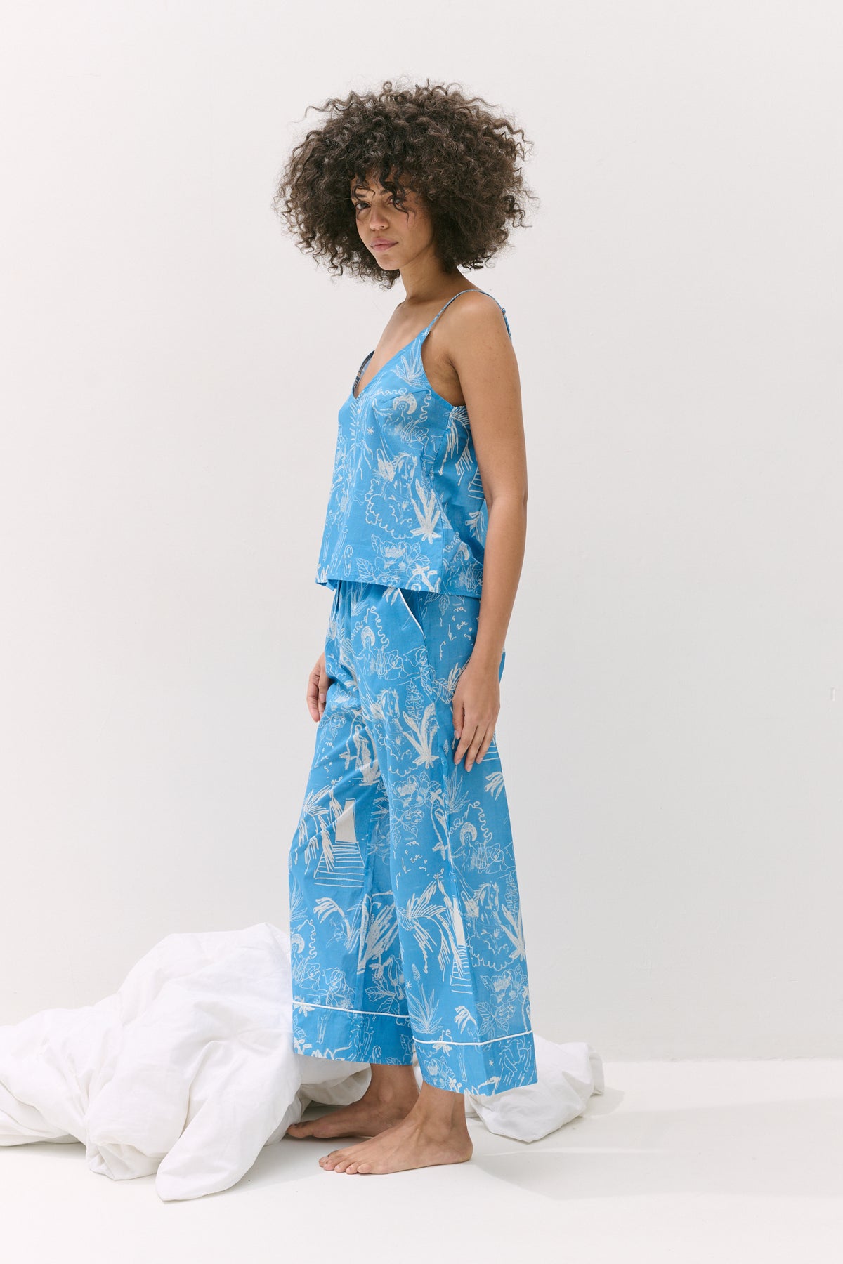 Cami Top and Wide Leg Trouser Set Temple Del Sol Blue