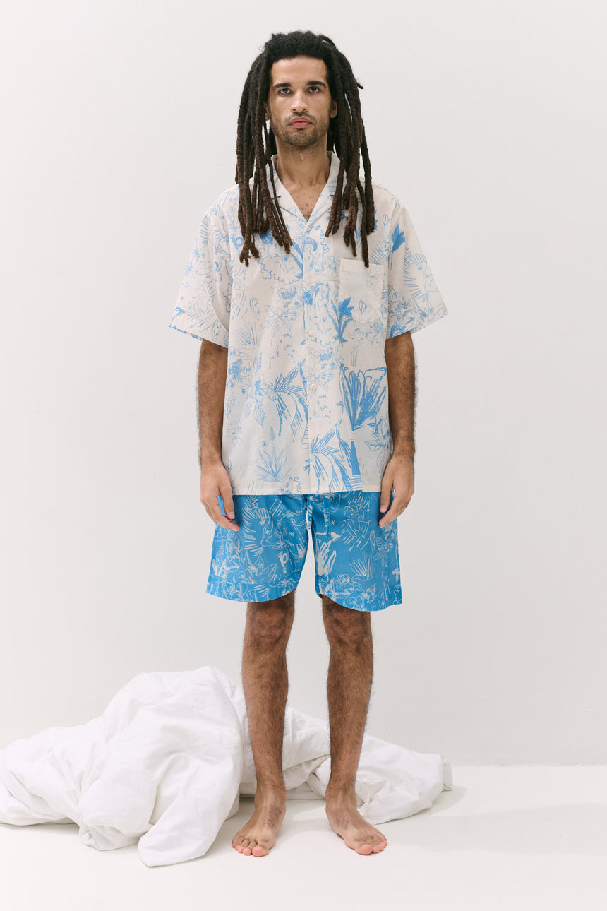 Men’s Cuban Pyjama Set Temple Del Sol Cream/Blue