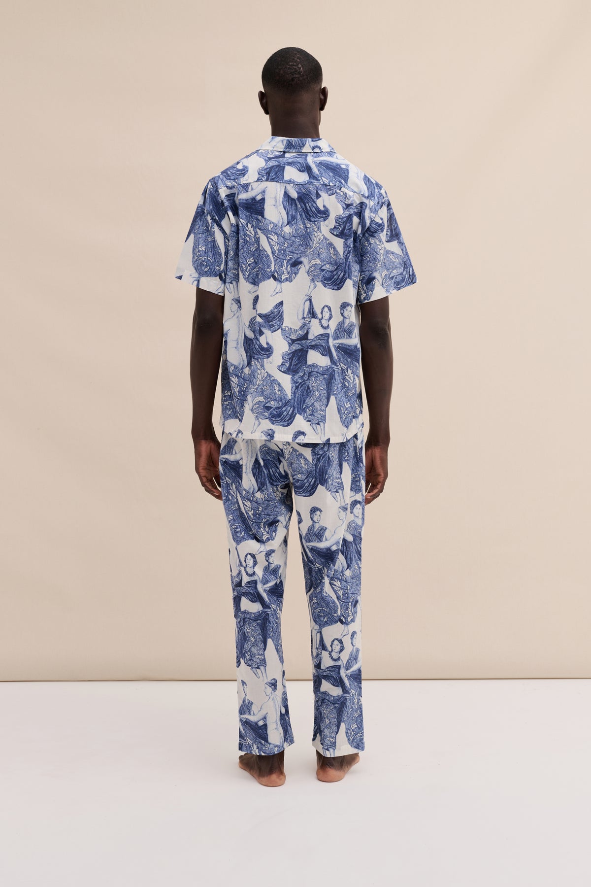 Men’s Cuban Long Pyjama Set Flora Blue