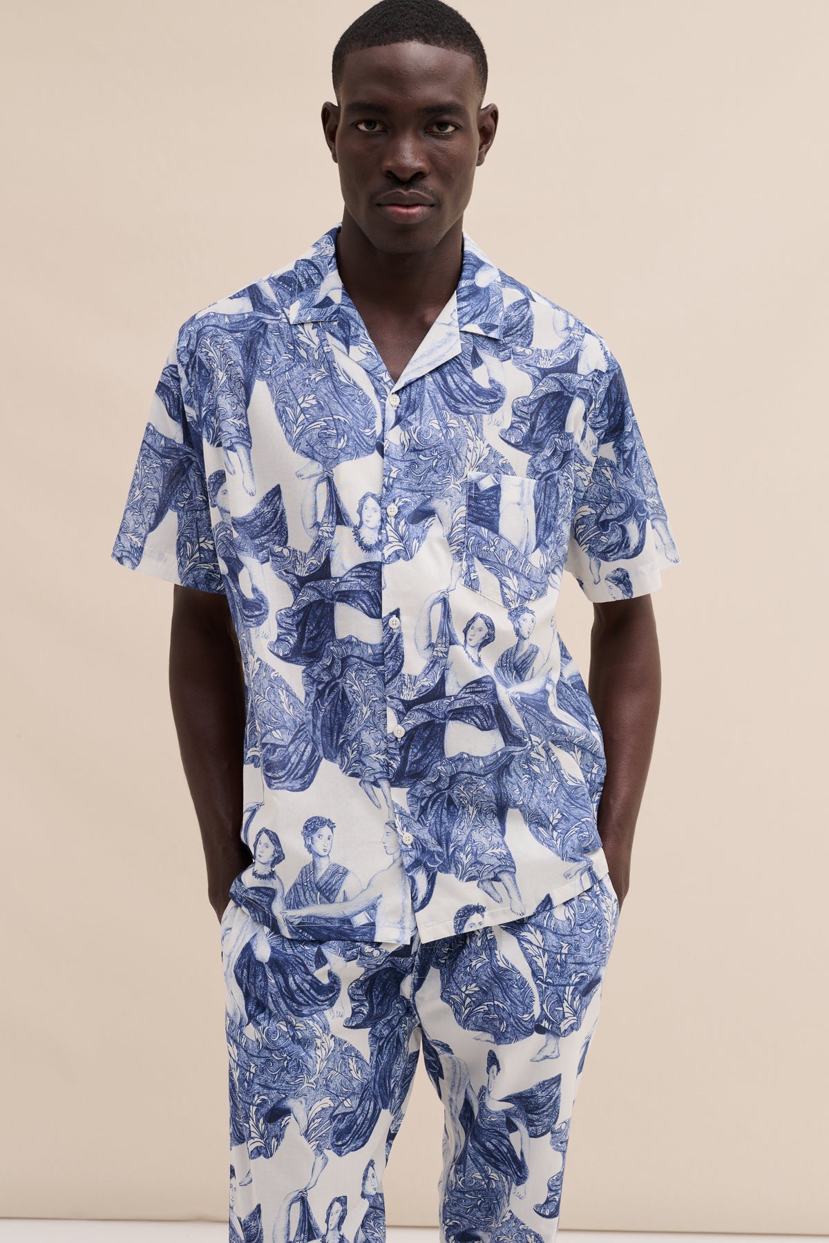 Men’s Cuban Long Pyjama Set Flora Blue