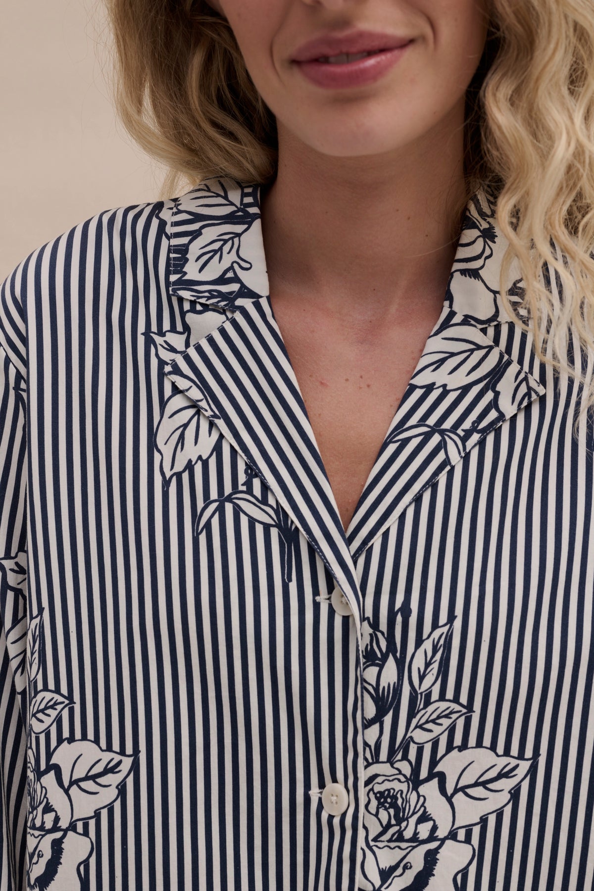 402 Long Pyjama Set Pinstripe Rose/Navy