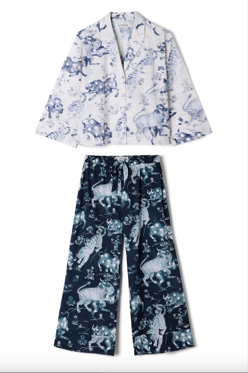 Boxy Shirt &amp; Wide Leg Set Thunderheart Cream/Navy