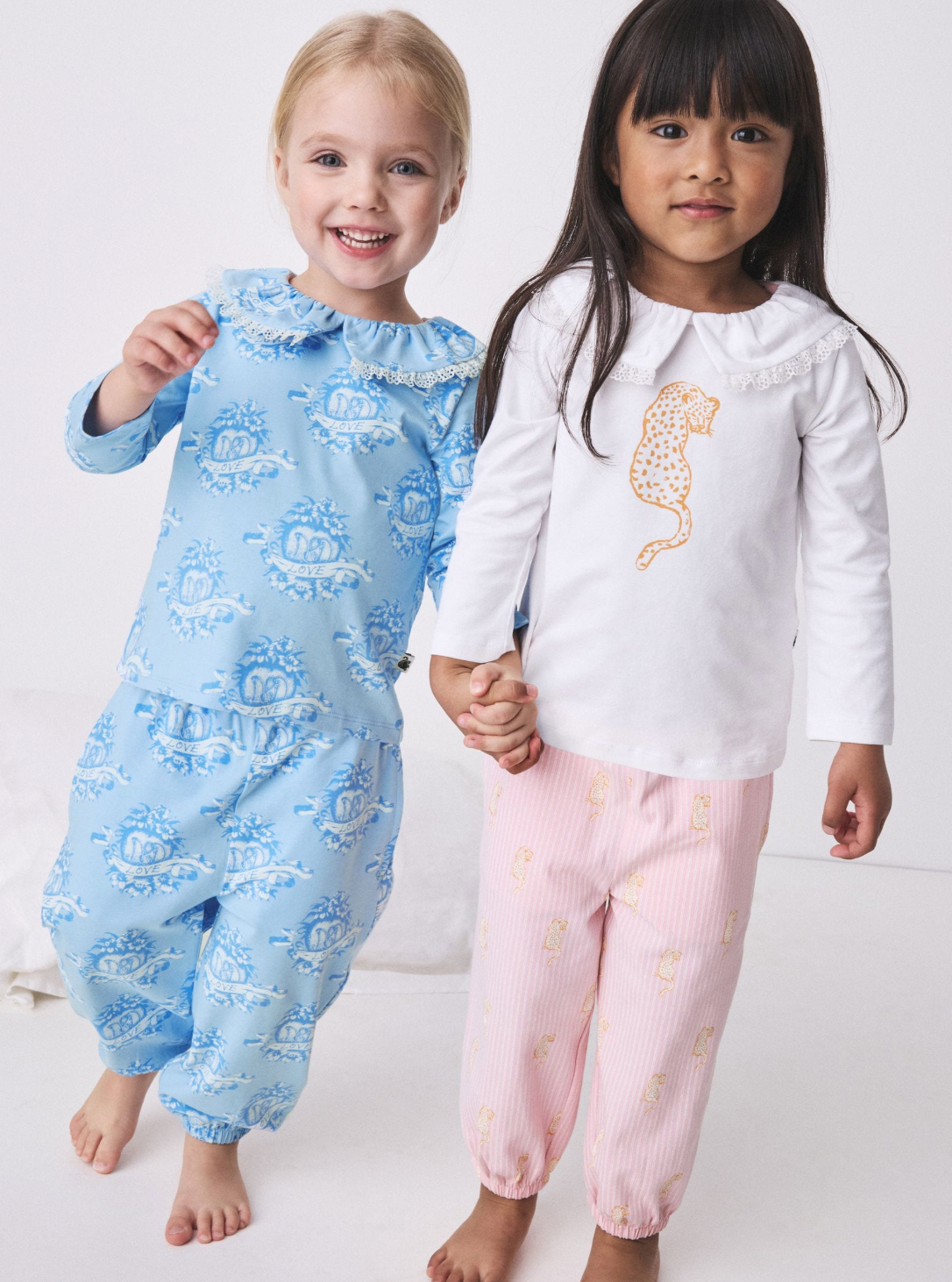 Collared Long Sleeve Pyjama Set in Safari Stripe & Eros Prints